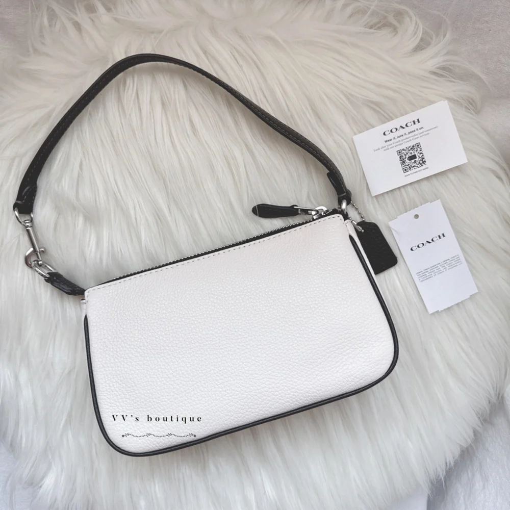 NWT Coach Nolita 19 Pebble Leather Large Wristlet Pochette Bag Chalk Black CP490 - Picture 2 of 9